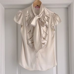 100% Silk Blouse with Bow Detail - Sz XS